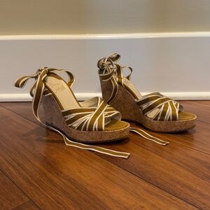 Christian Louboutin Wedge Sandal with Crossgrain Ribbon straps sz 37 1/2